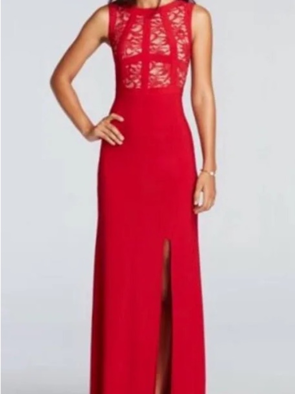 Morgan & Co. Red Lace-Panel Sleeveless Dress